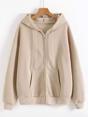 SHEIN Neutral Beige Full-Zip Hooded Sweatshirt
